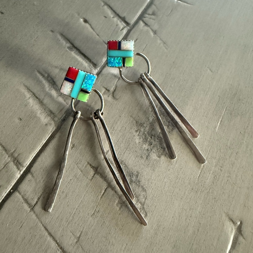 Inlaid Mosaic Native American Vintage Earrings